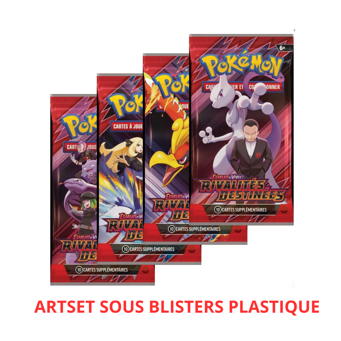 Artset 4 Blisters Plastiques Pokémon EV10 Rivalités Destinées – Neuf et Scellé