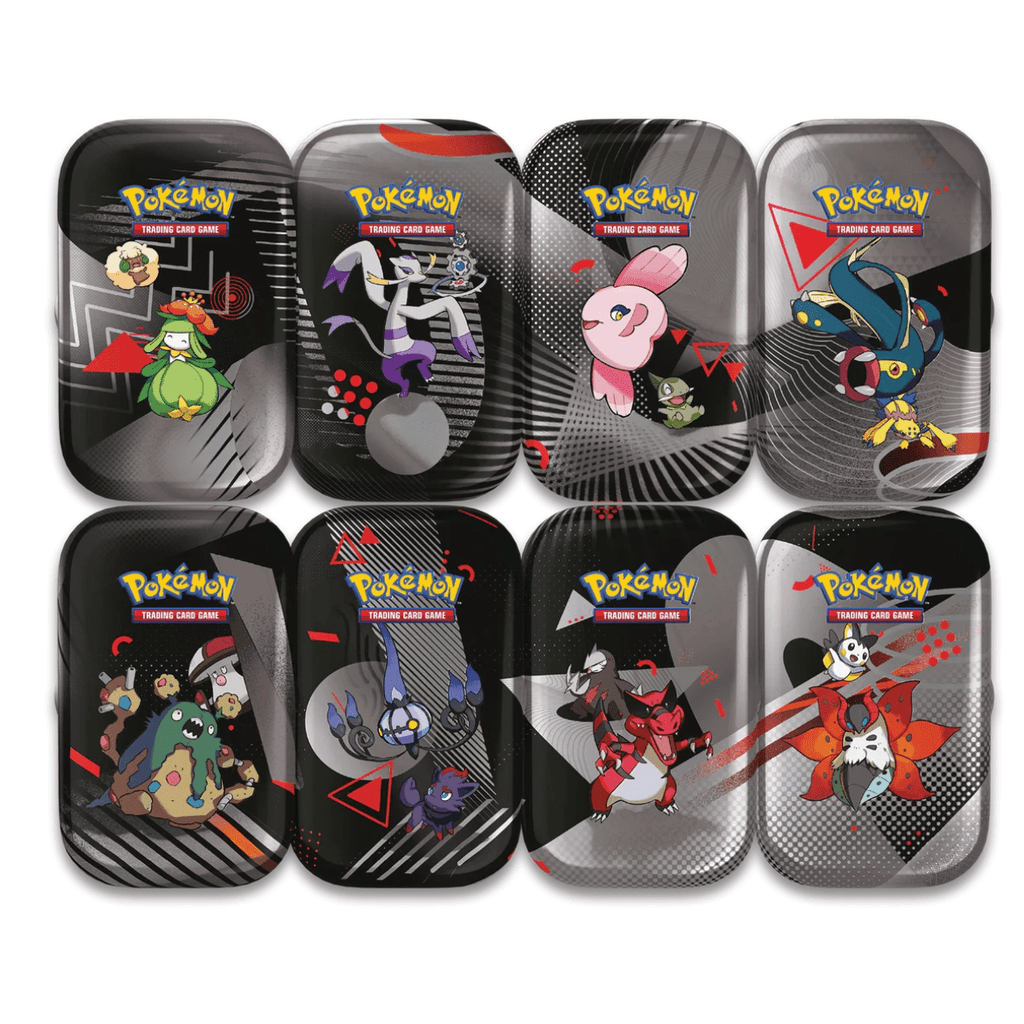Display Pokémon EV10.5 Flamme Blanche et Foudre Noire avec 8 Mini Tins neuves et scellées, sur Sneyzencorp.com