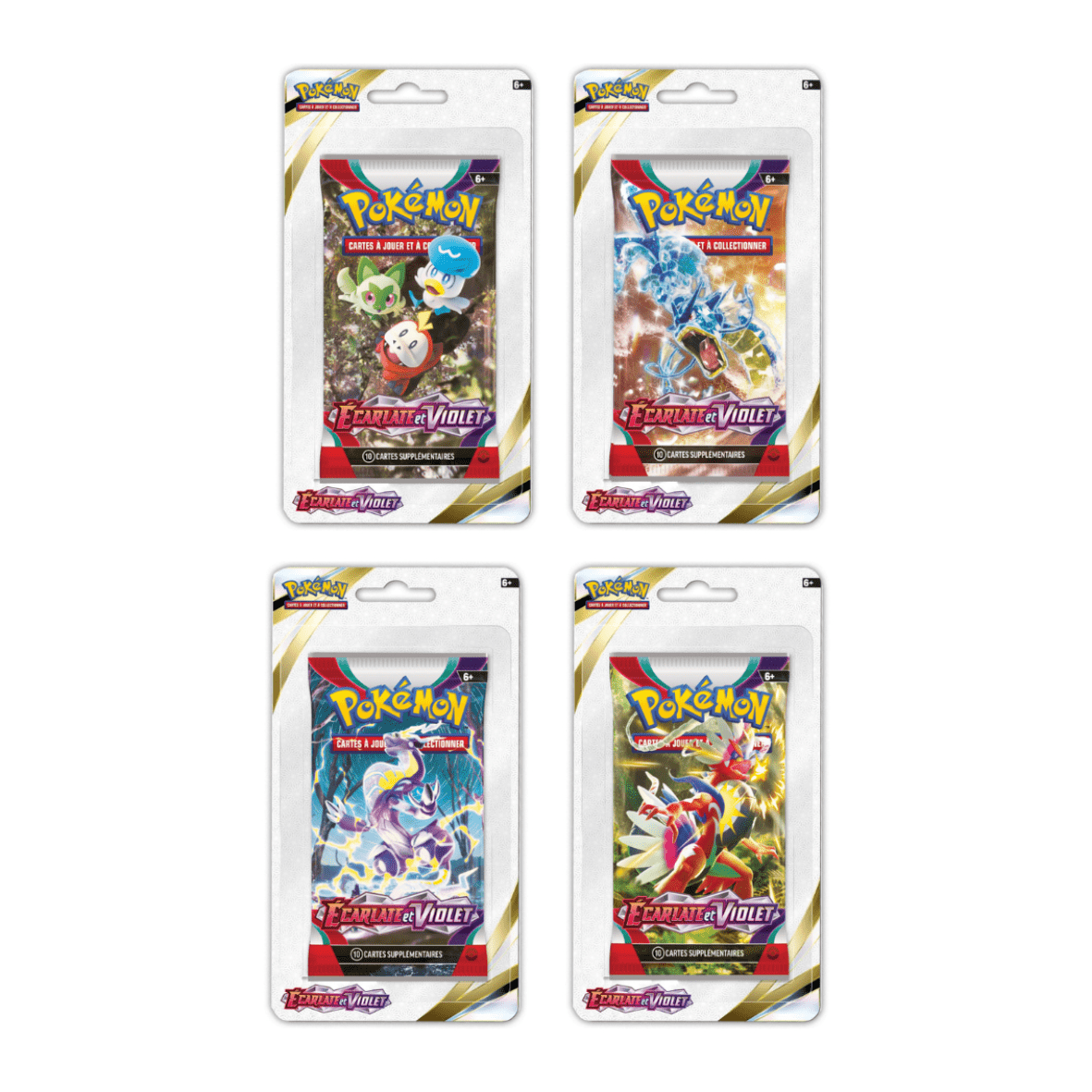 Artset 4 blisters Pokémon EV01 Écarlate & Violet neufs et scellés, produits authentiques à collectionner sur Sneyzencorp.com