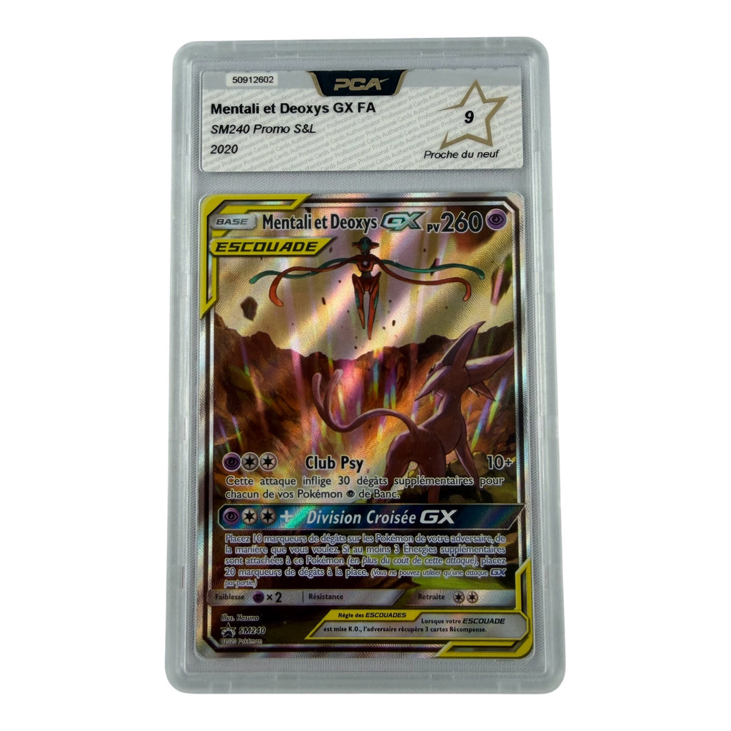 Carte Pokémon gradée Mentali et Deoxys GX SM240 PCA 9 – recto | Sneyzencorp