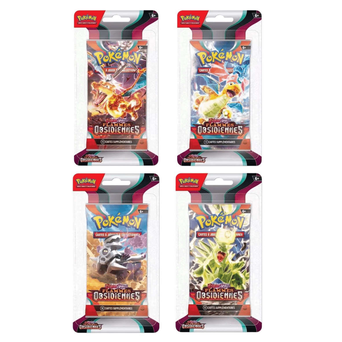 Artset 4 blisters Pokémon EV03 Flammes Obsidiennes neufs et scellés, produits à collectionner sur Sneyzencorp.com