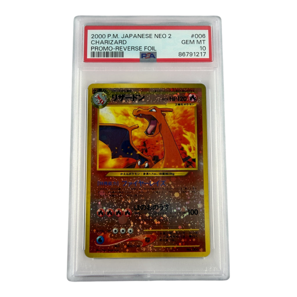 Carte Pokémon gradée Charizard 006 Neo 2 Promo Reverse Foil 2000 PSA 10 – recto | Sneyzencorp