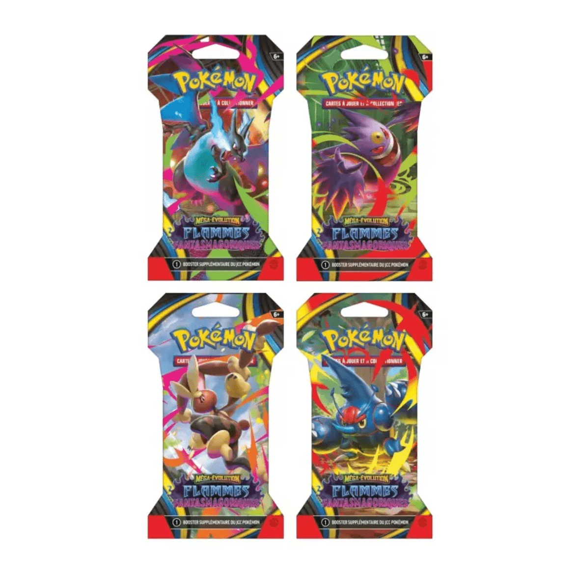 Artset 4 Boosters Pokémon ME02 Flammes Fantasmagoriques scellé et authentique