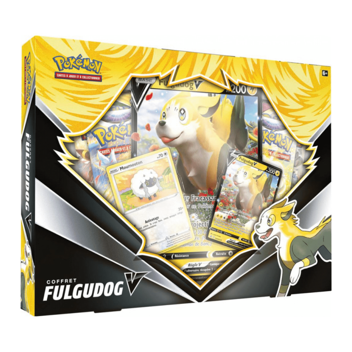 Coffret Pokémon Fulgudog V avec 4 boosters Épée & Bouclier neuf et scellé, produit authentique sur Sneyzencorp.com