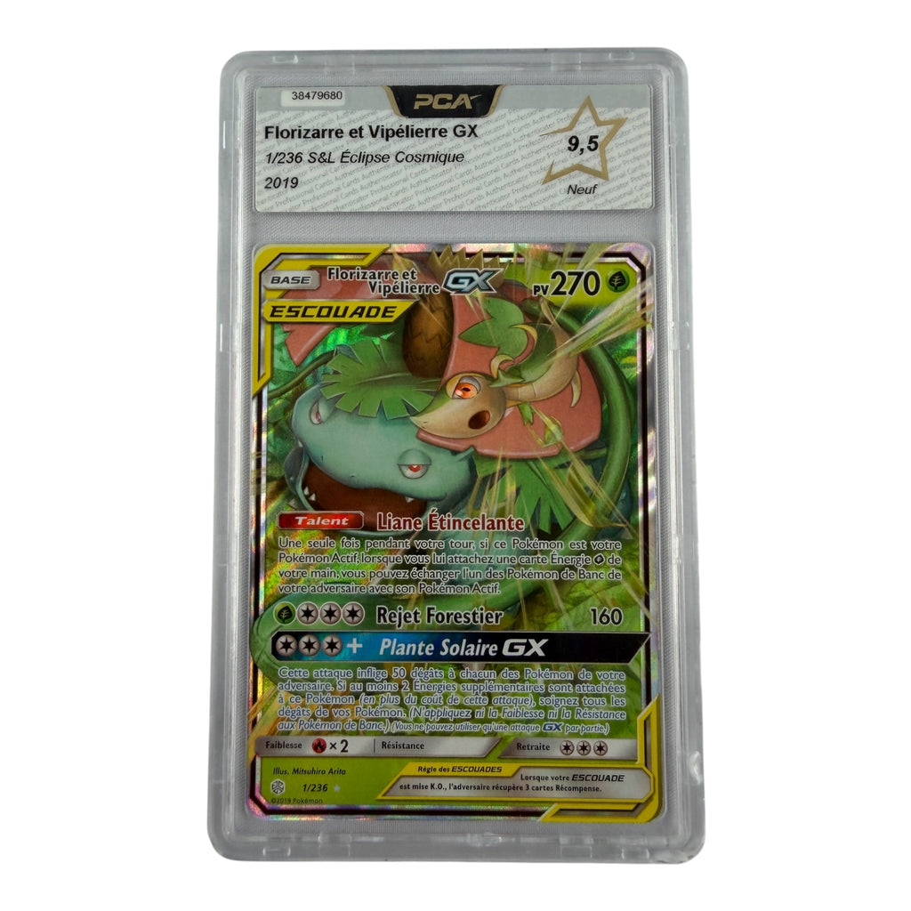 Carte Pokémon gradée Florizarre et Vipélierre GX 01/236 PCA 9.5 – recto | Sneyzencorp