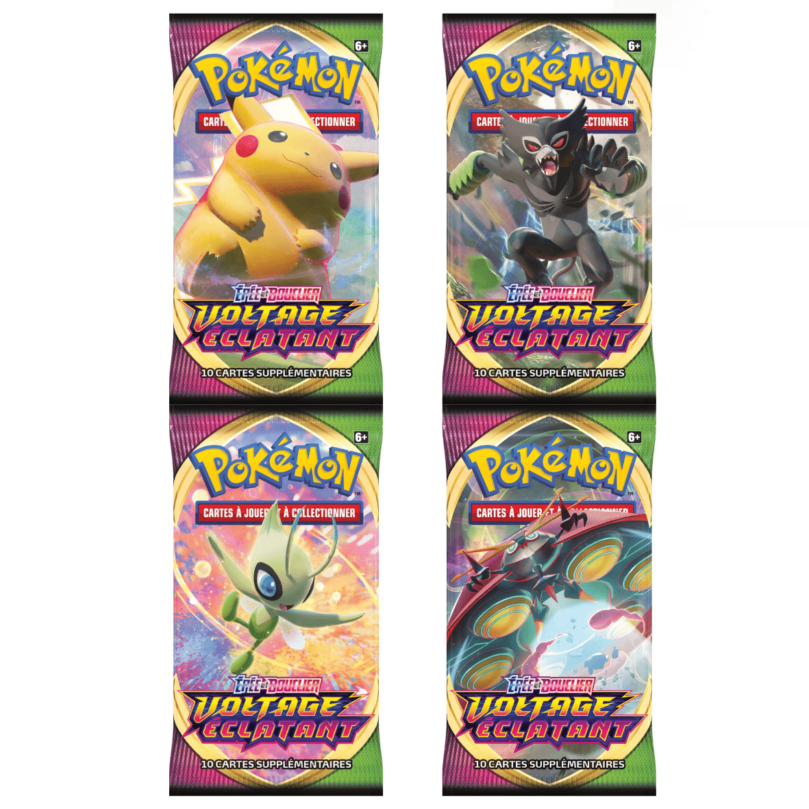 Artset 4 Boosters Pokémon EB04 Voltage Éclatant – Pikachu, Zarude, Celebi, Astronelle