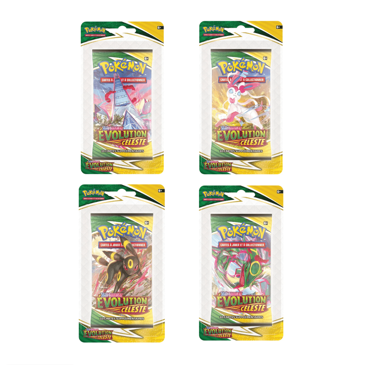 Artset de 4 blisters Pokémon EB07 Évolution Céleste neufs et scellés, produit authentique à collectionner sur Sneyzencorp.com