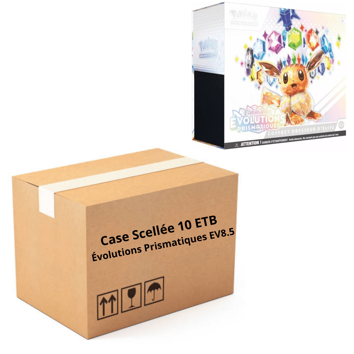 Case scellée 10 Coffrets Dresseur d’Élite Pokémon EV8.5 Évolutions Prismatiques neufs et authentiques sur Sneyzencorp.com