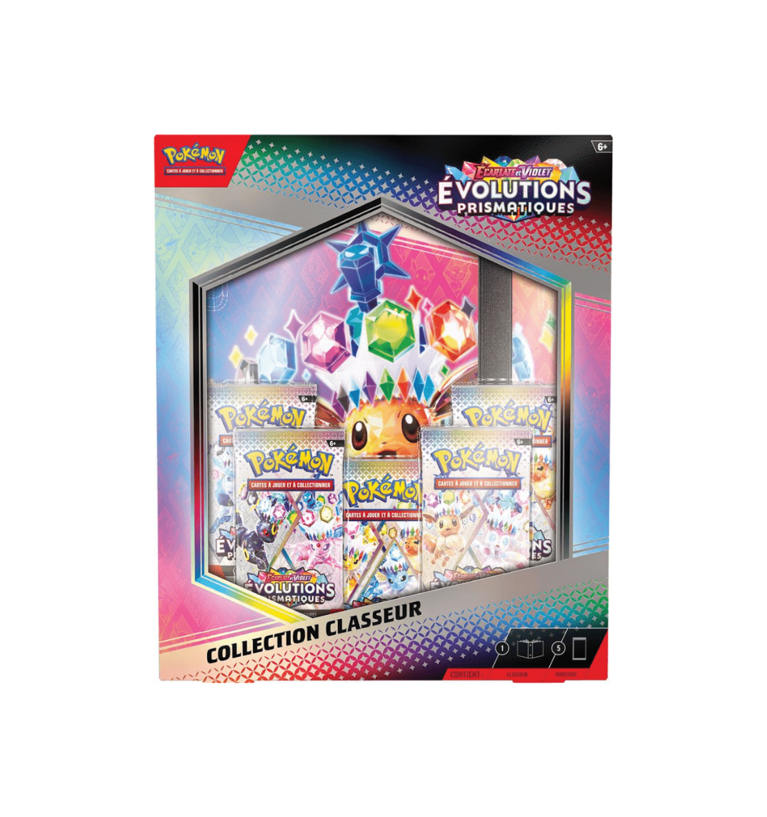 Coffret classeur Pokémon EV8.5 Évolutions Prismatiques avec 5 boosters neuf et scellé | Sneyzencorp