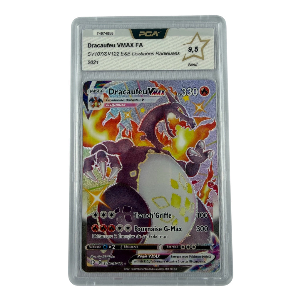 Carte Pokémon gradée Dracaufeu Vmax Shiny SV107/SV122 PCA 9.5 – recto | Sneyzencorp