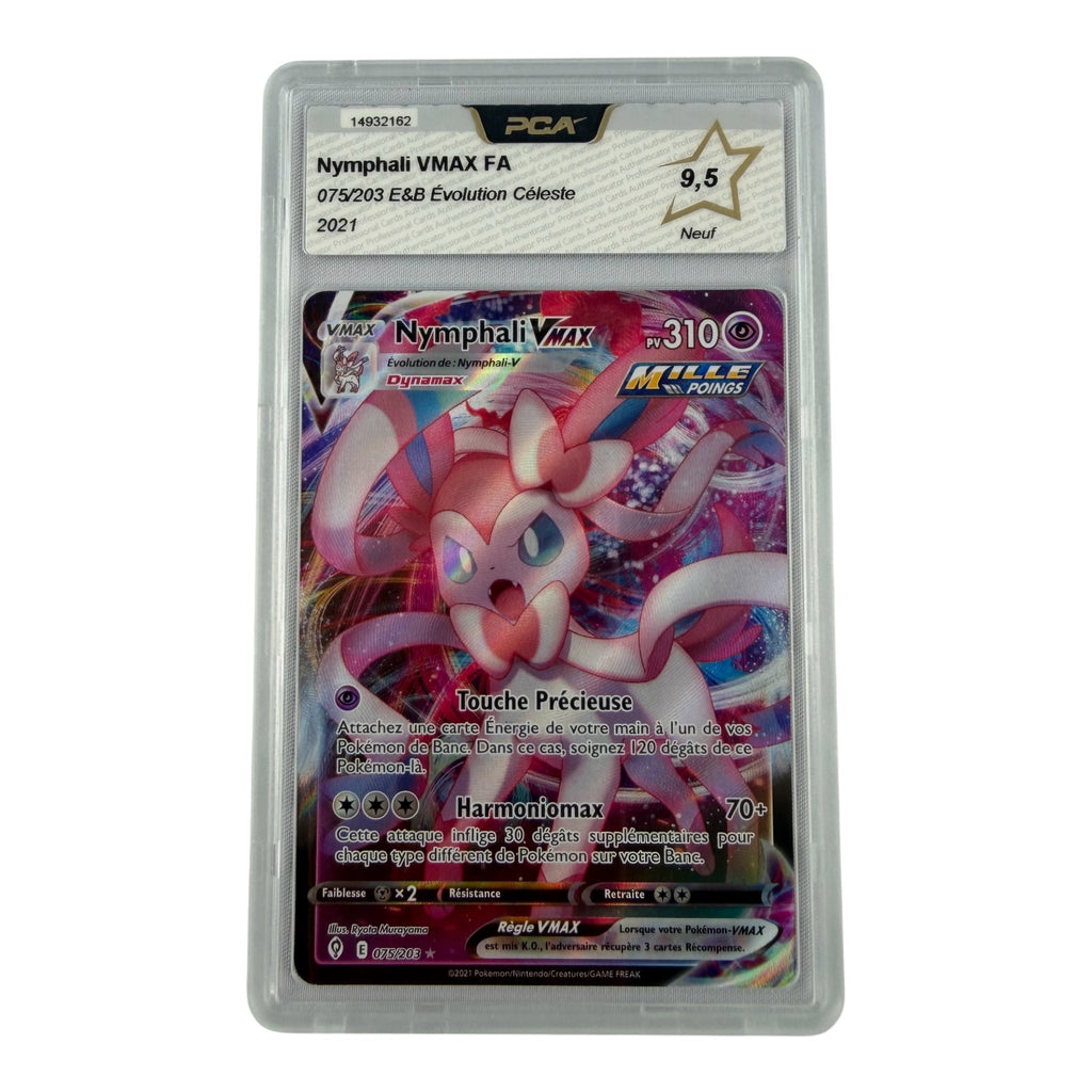 Carte Pokémon gradée Nymphali Vmax 075/203 PCA 9.5 – recto | Sneyzencorp